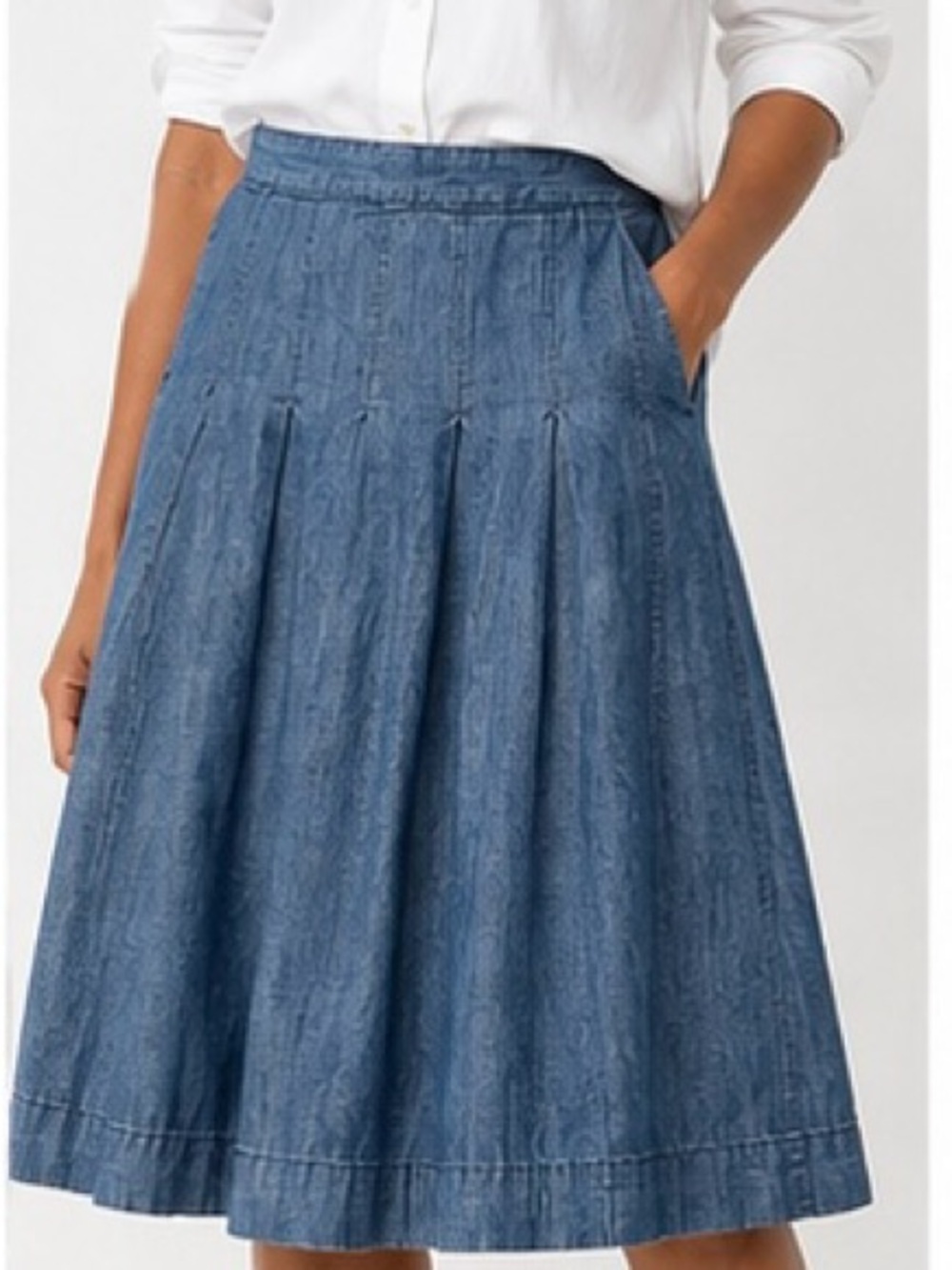J.Crew Pleated Chambray Denim Midi Skirt Blue Size 0 Cotton Lyocell